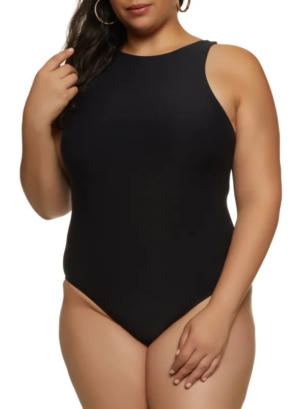Plus Size Crew Neck Racerback Bodysuit sold by Rainbow