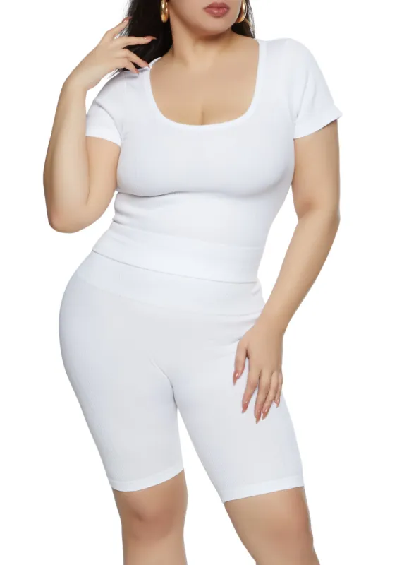 Plus Size Seamless Ribbed Short Sleeve Top sold by Rainbow