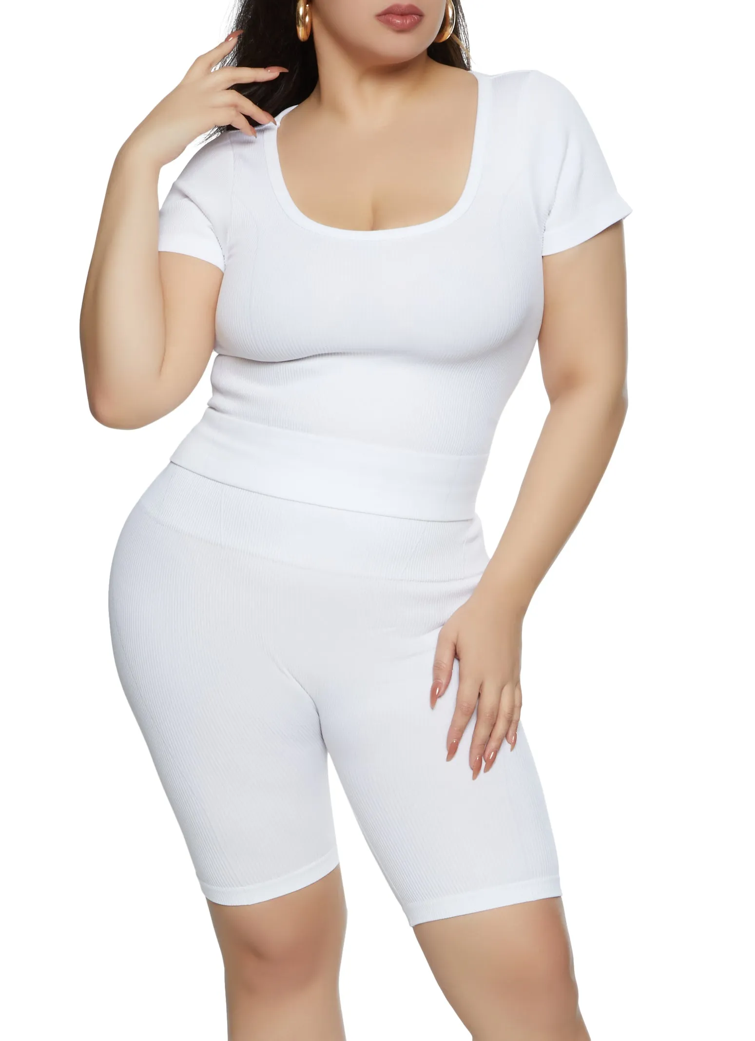 Plus Size Seamless Ribbed Short Sleeve Top sold by Rainbow