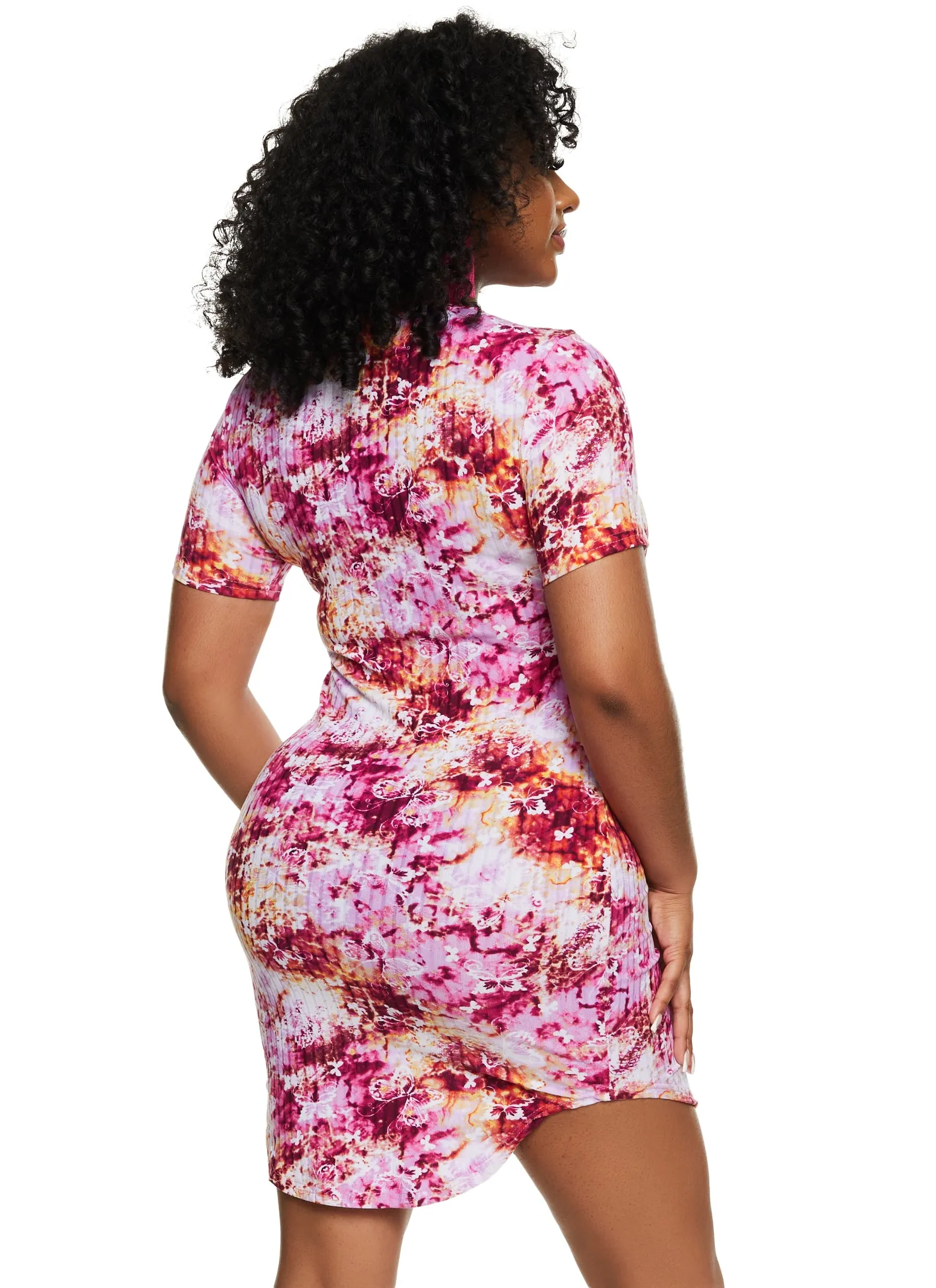 Printed Rib Knit Crew Neck Short Sleeve Mini Dress sold by Rainbow product image thumbnail 3