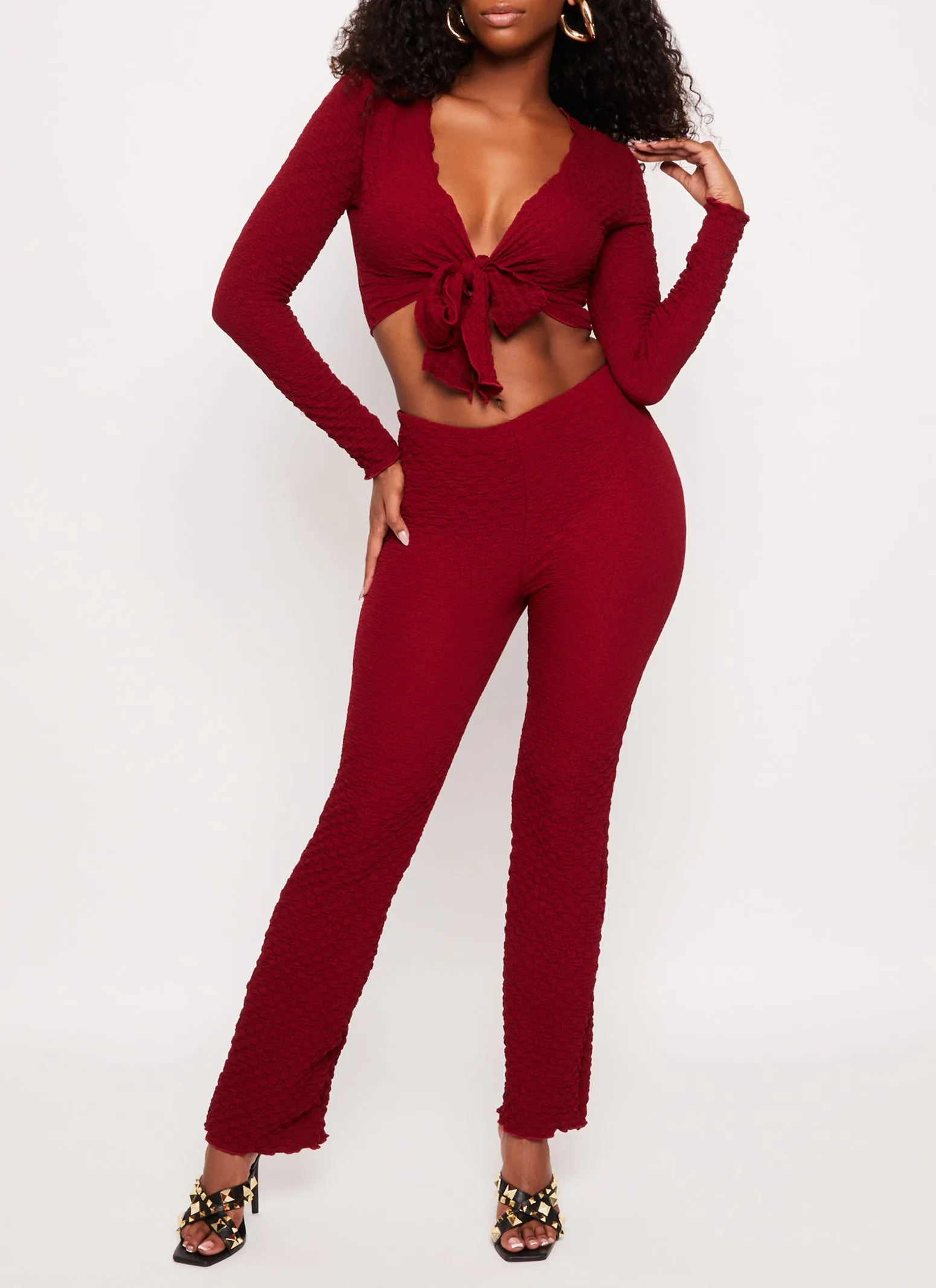 Textured Knit High Waist Flared Pants sold by Rainbow