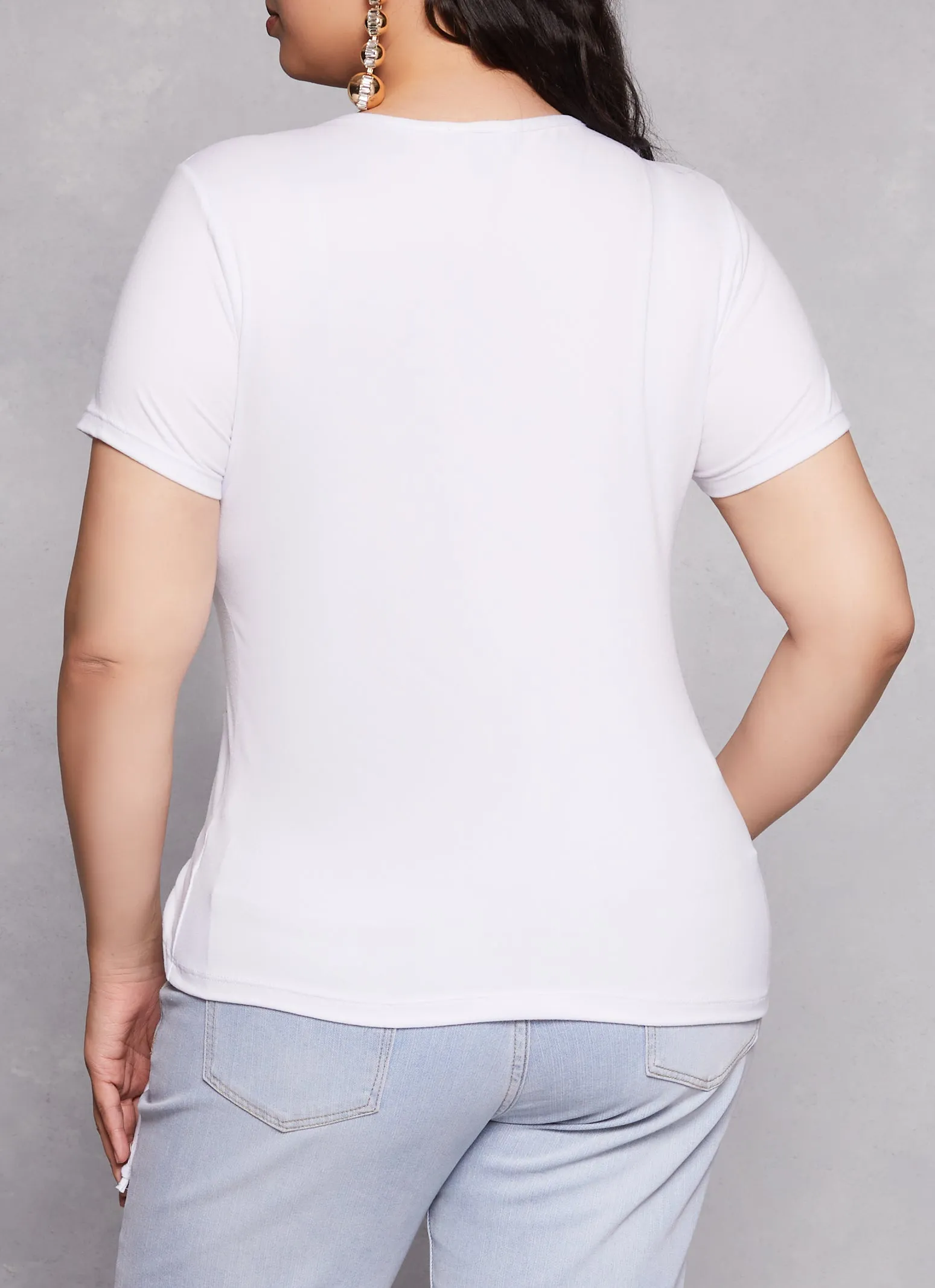 Plus Size Basic Lace Up Detail Short Sleeve Tee sold by Rainbow product image thumbnail 3