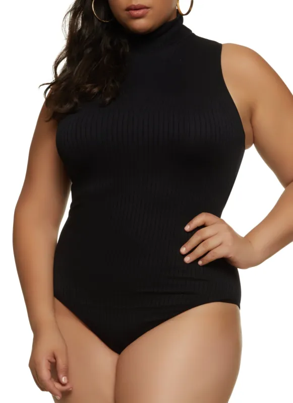 Plus Size Ribbed Mock Neck Bodysuit sold by Rainbow