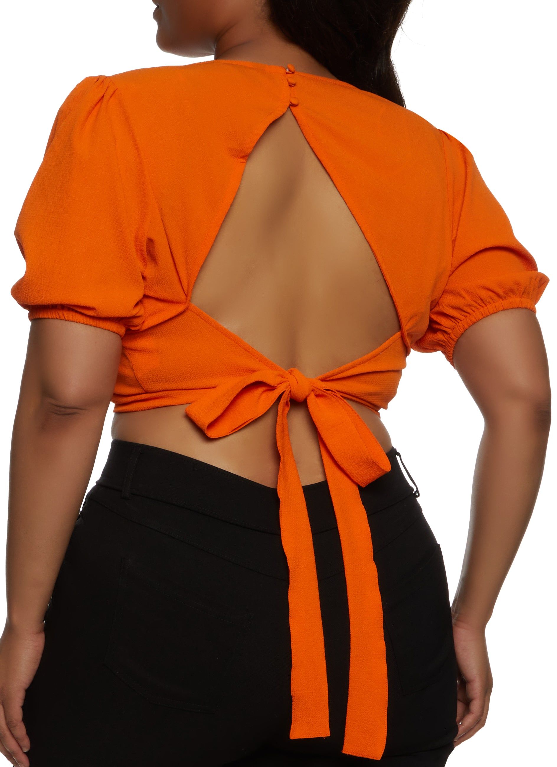 Plus Size Open Tie Back Faux Wrap Crop Top sold by Rainbow product image thumbnail 2