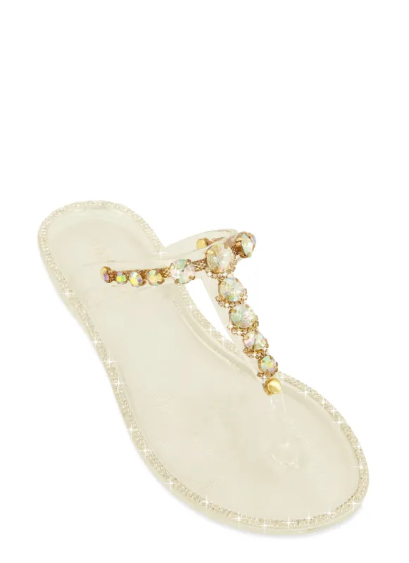 Gemstone Strap Jelly Thong Sandals sold by Rainbow