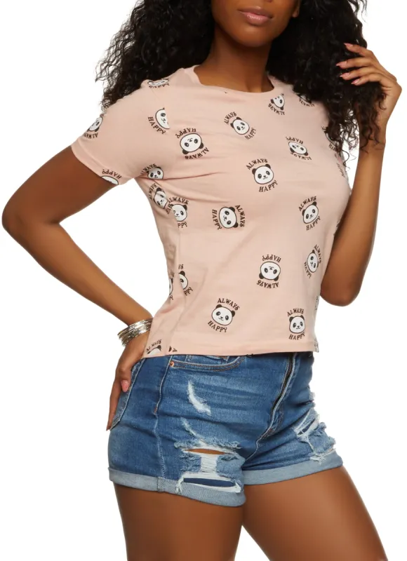 Always Happy Printed Panda Graphic Tee sold by Rainbow