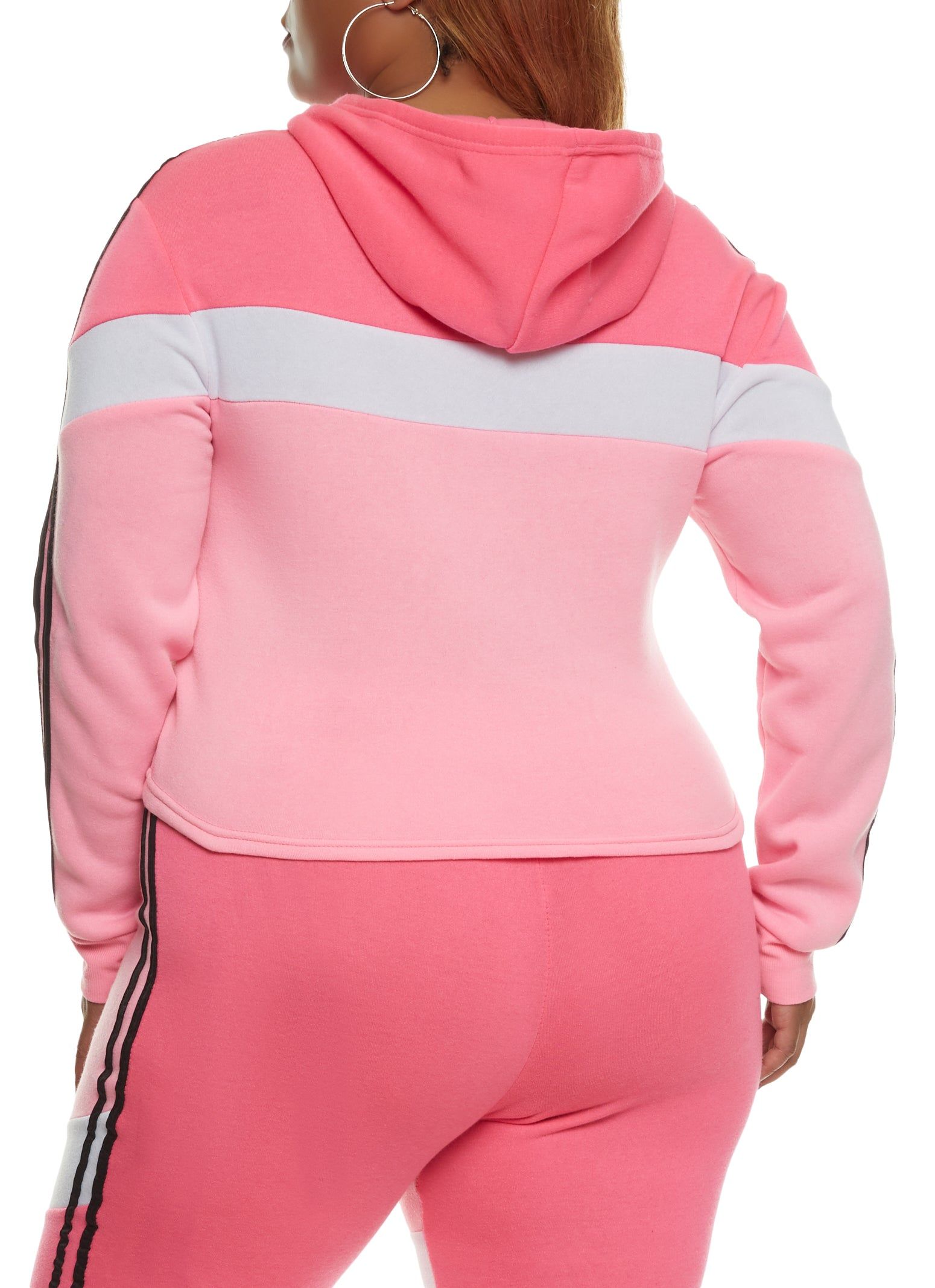 Plus Size Zip Pocket Varsity Striped Cropped Hoodie sold by Rainbow product image thumbnail 3
