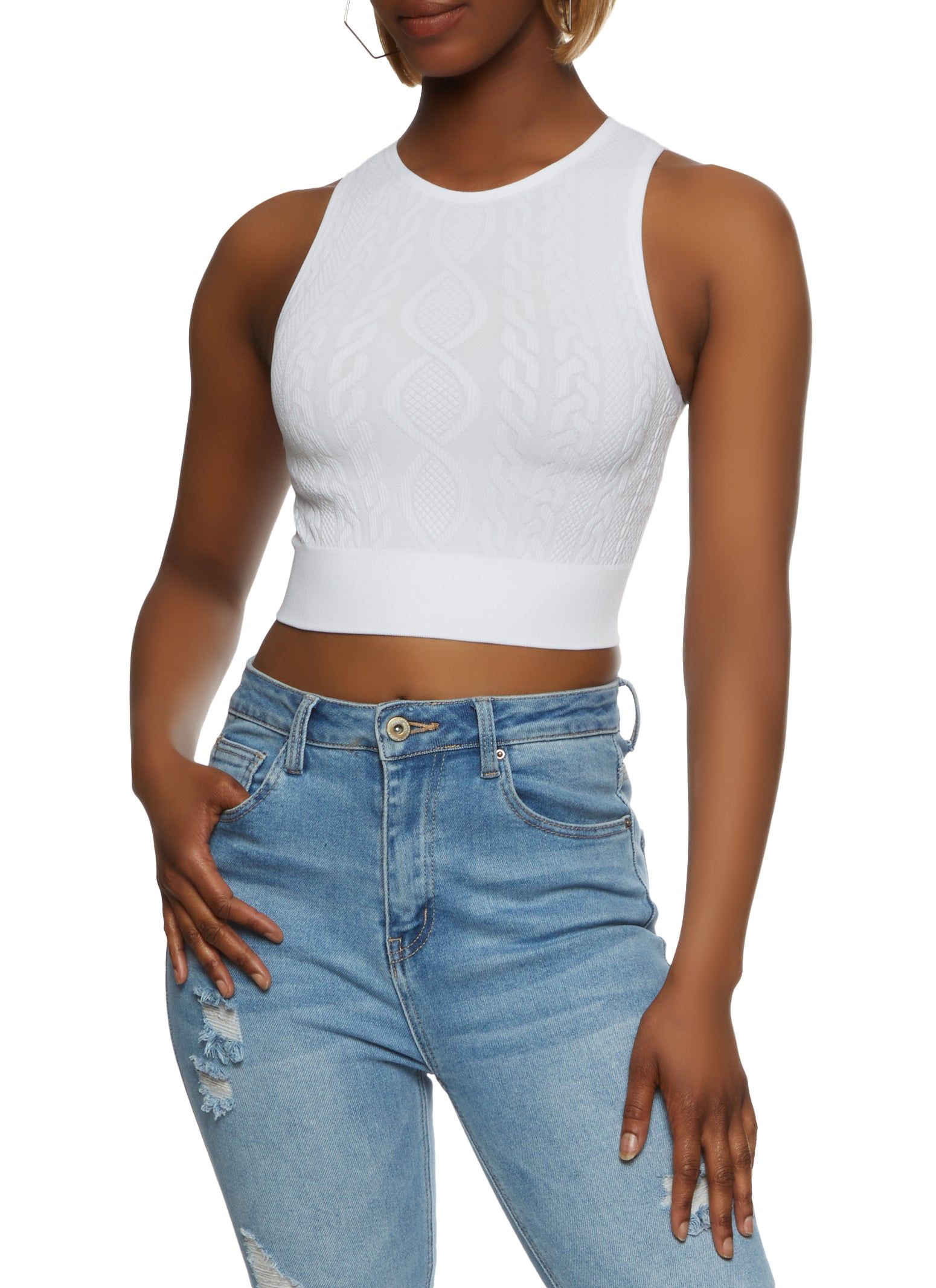 Seamless Cable Knit Cropped Tank Top sold by Rainbow