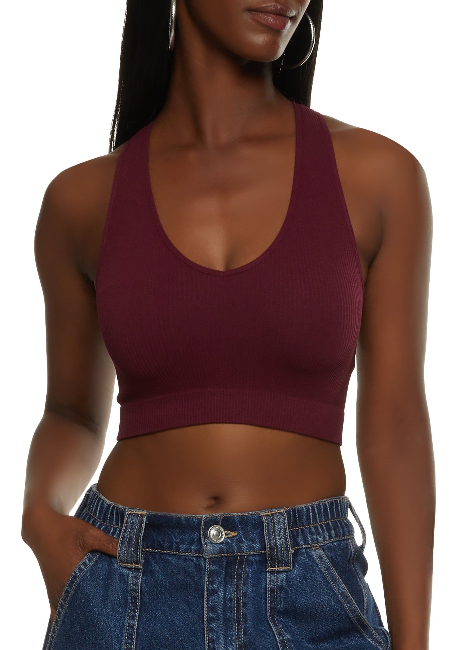 Seamless Ribbed V Neck Cropped Tank Top sold by Rainbow