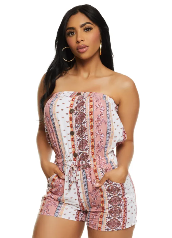 Printed Strapless Romper sold by Rainbow