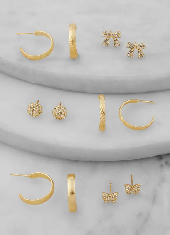 Assorted Rhinestone Stud and Hoop Earring Set of 6 sold by Rainbow