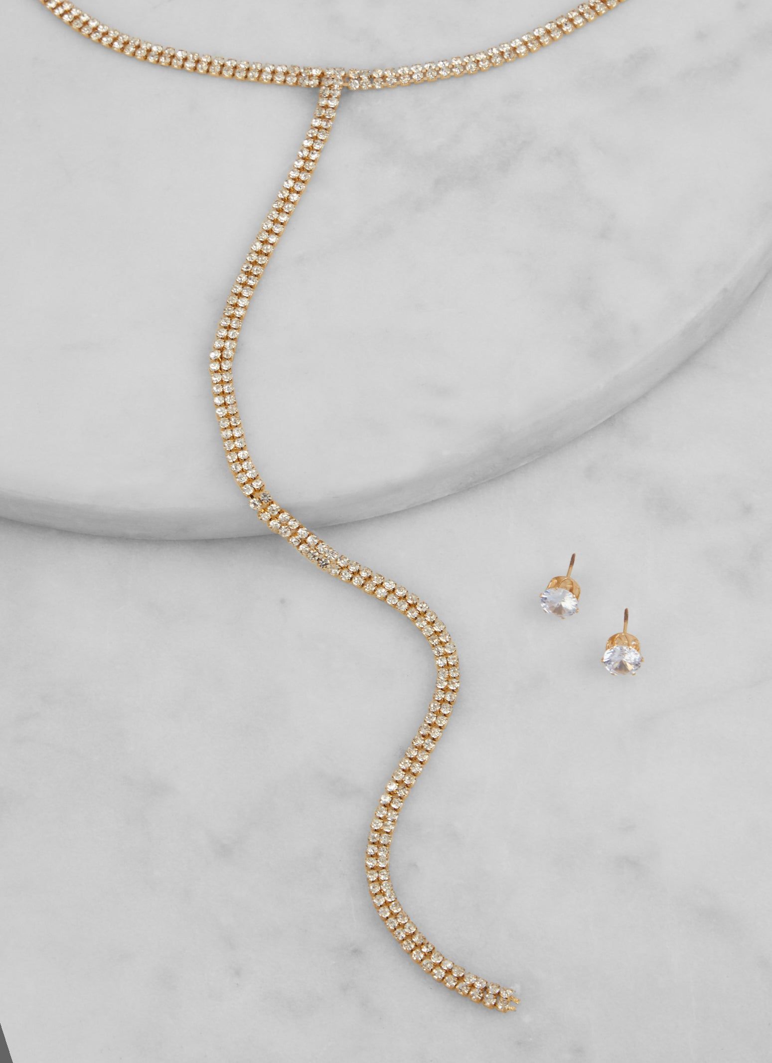 Rhinestone Lariat Necklace and Stud Earrings sold by Rainbow product image thumbnail 2