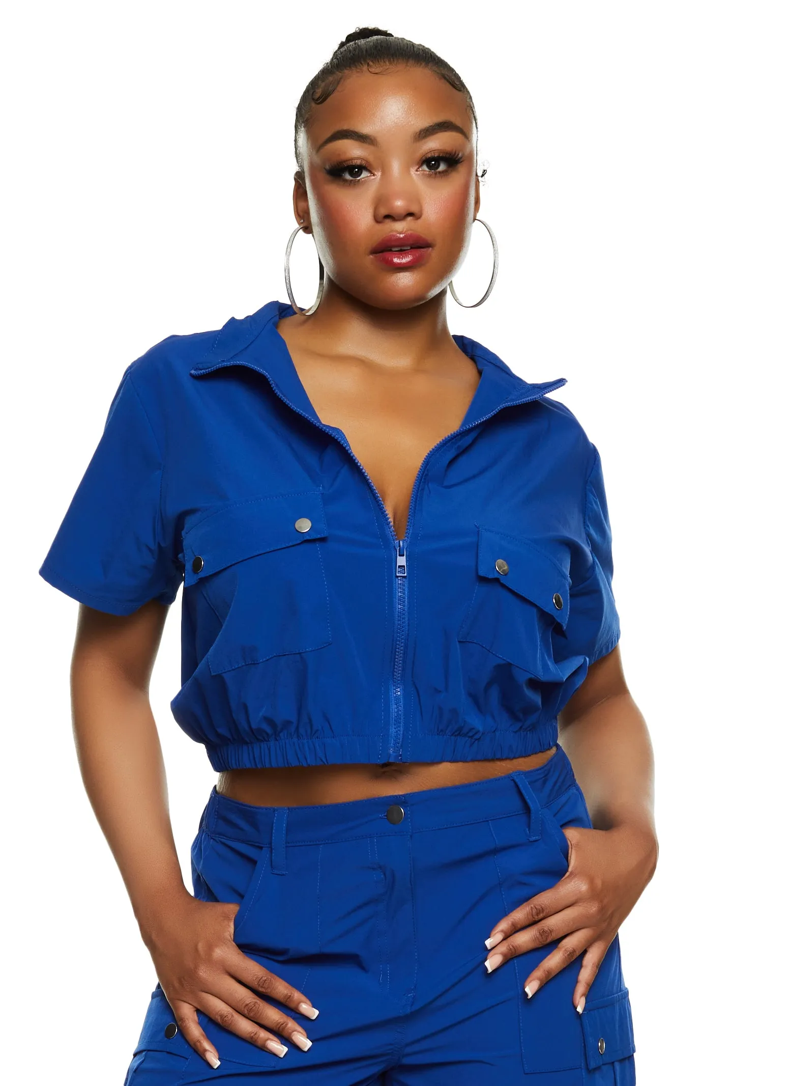 Plus Size Cargo Pocket Zip Front Crop Top sold by Rainbow