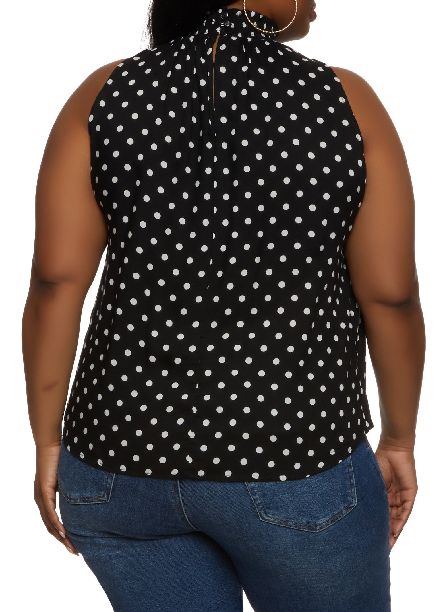 Plus Size Polka Dot Smocked Mock Neck Blouse sold by Rainbow product image thumbnail 2