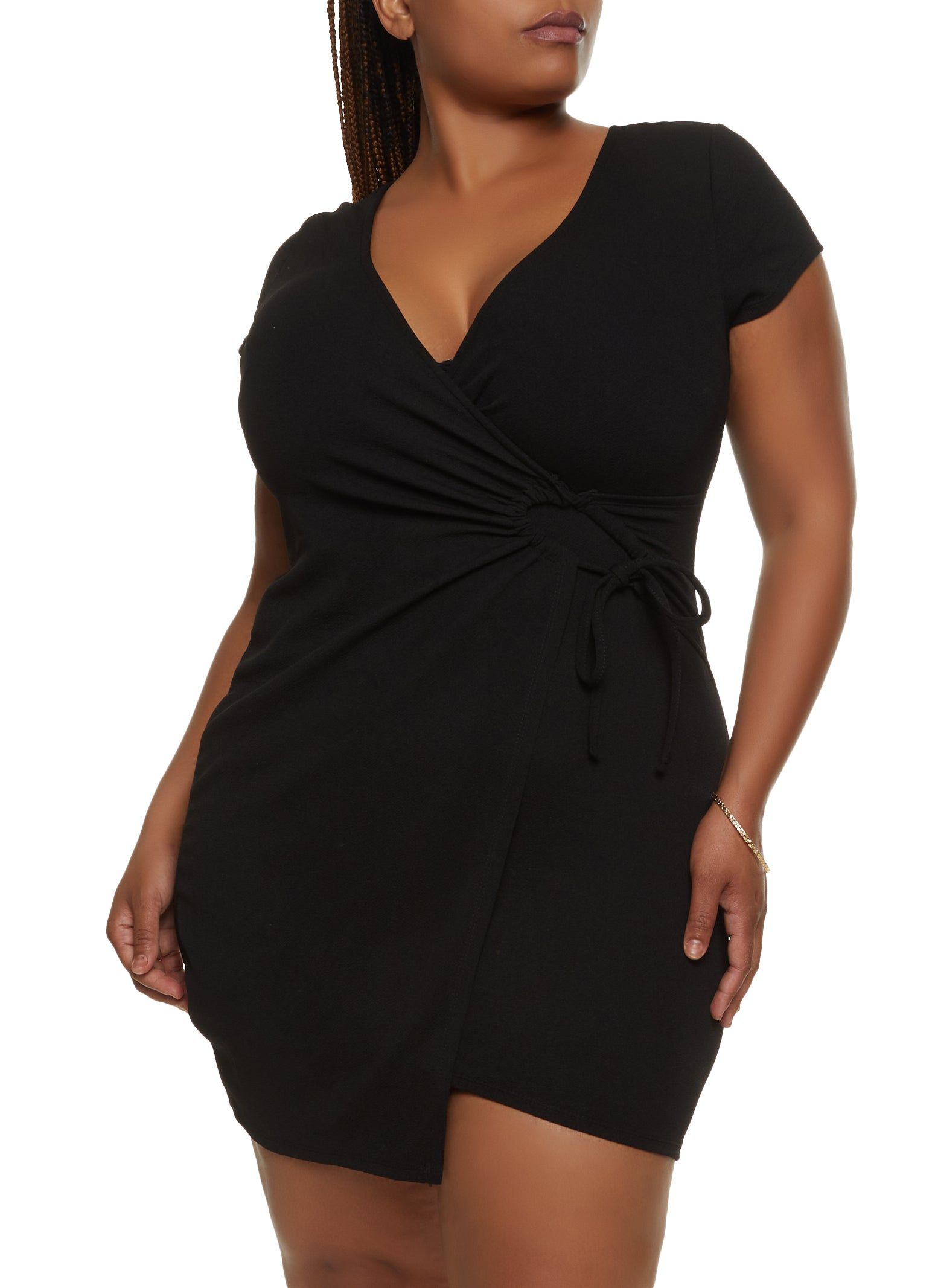 Plus Size Tie Front Mini Wrap Dress sold by Rainbow