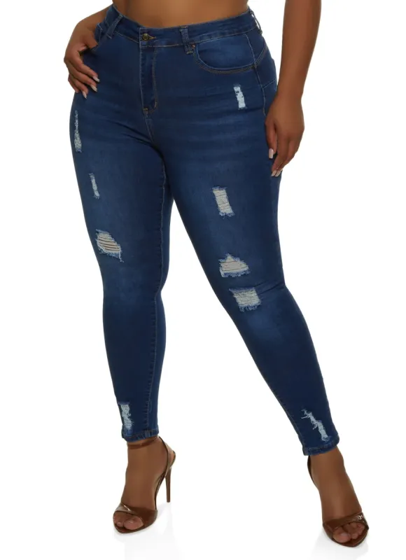 Plus Size WAX High Rise Distressed Push Up Skinny Jeans sold by Rainbow