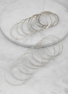Set of 15 Rhinestone Metallic Textured Bangles sold by Rainbow