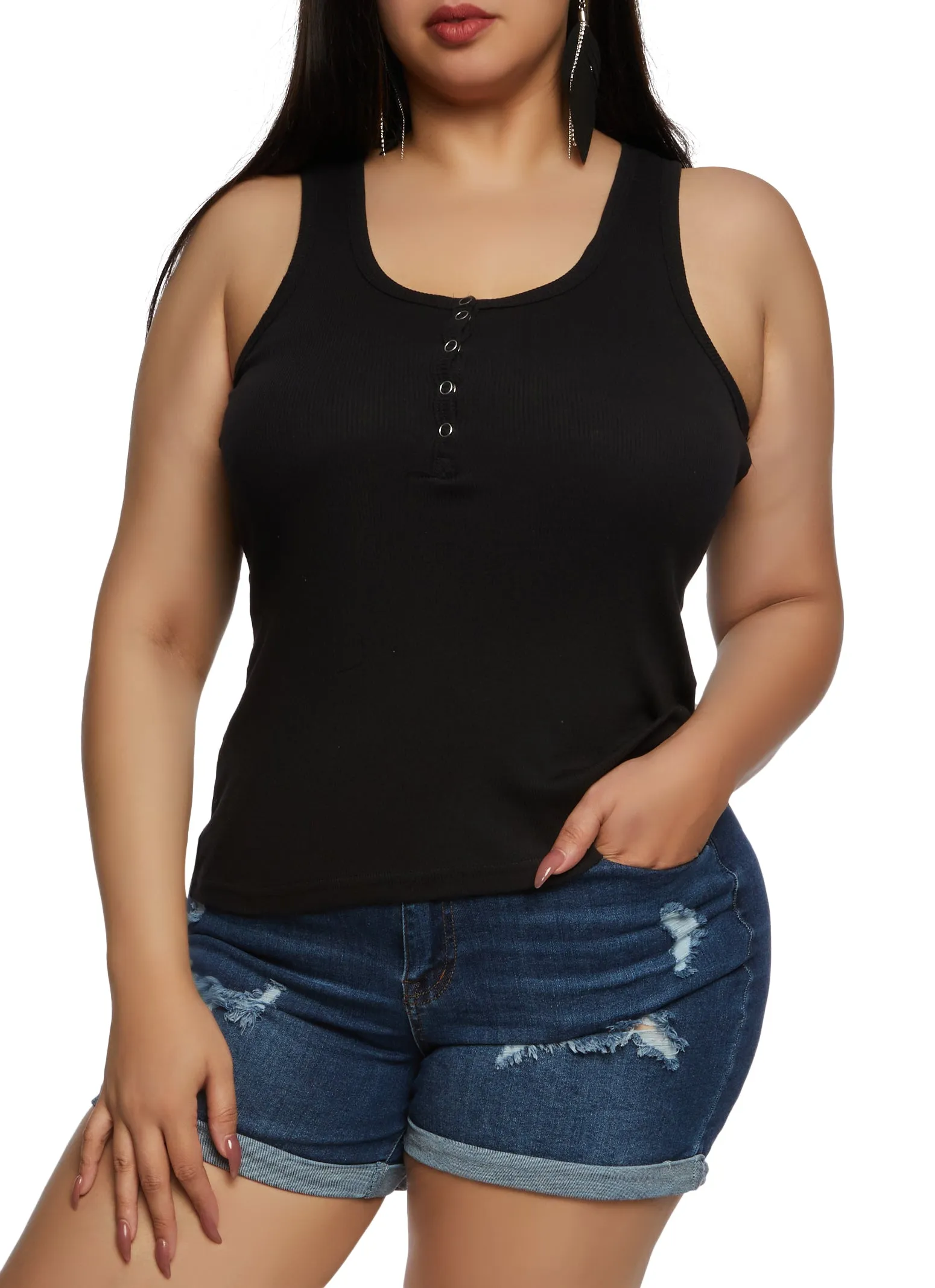 Plus Size Henley Tank Top sold by Rainbow
