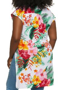 Plus Size Floral Print Tie Front High Low Shirt sold by Rainbow