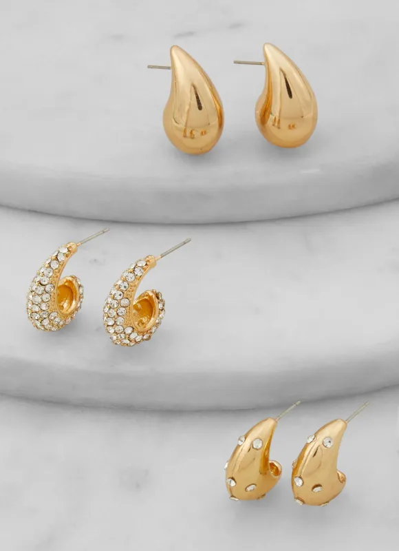 Assorted Rhinestone Teardrop Earrings Trio sold by Rainbow