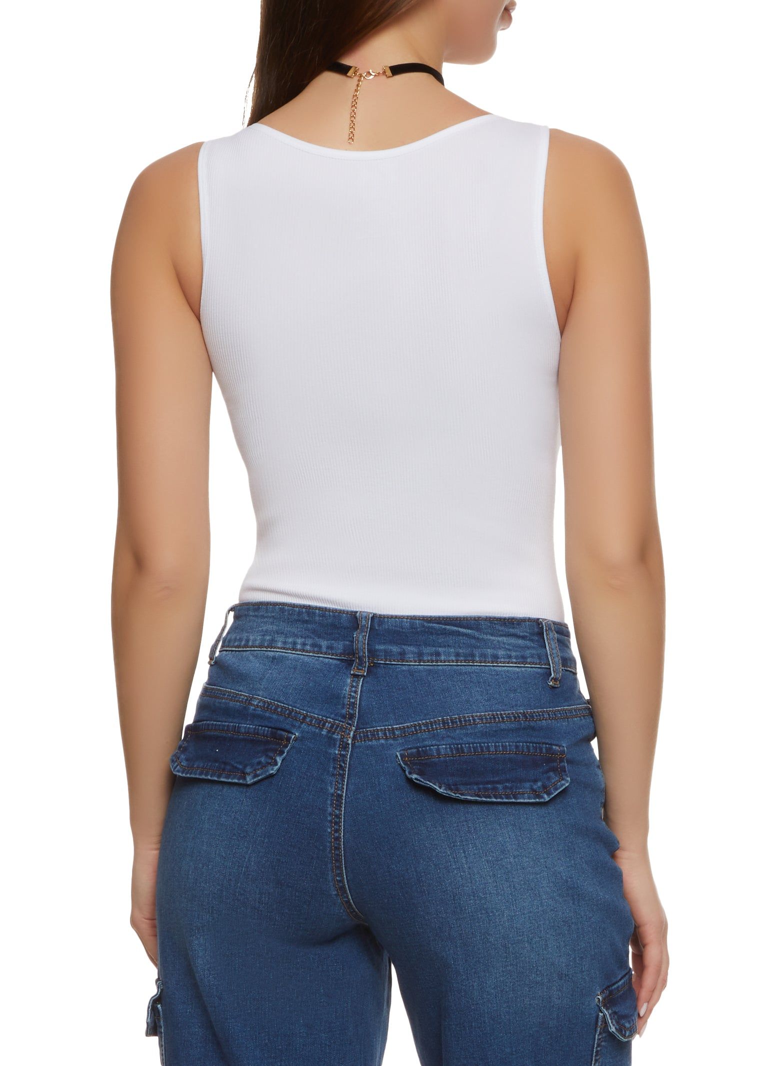 Seamless Rib Knit Half Zip Scoop Neck Sleeveless Bodysuit sold by Rainbow product image thumbnail 3