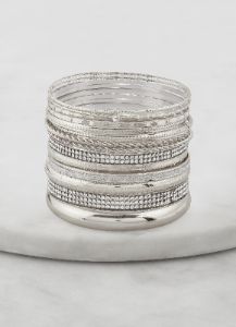 Set of 15 Rhinestone Metallic Textured Bangles sold by Rainbow