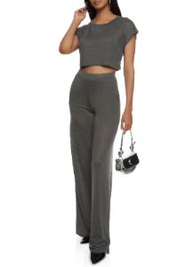 Brushed Knit Short Sleeve Crop Top sold by Rainbow