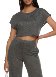 Brushed Knit Short Sleeve Crop Top sold by Rainbow