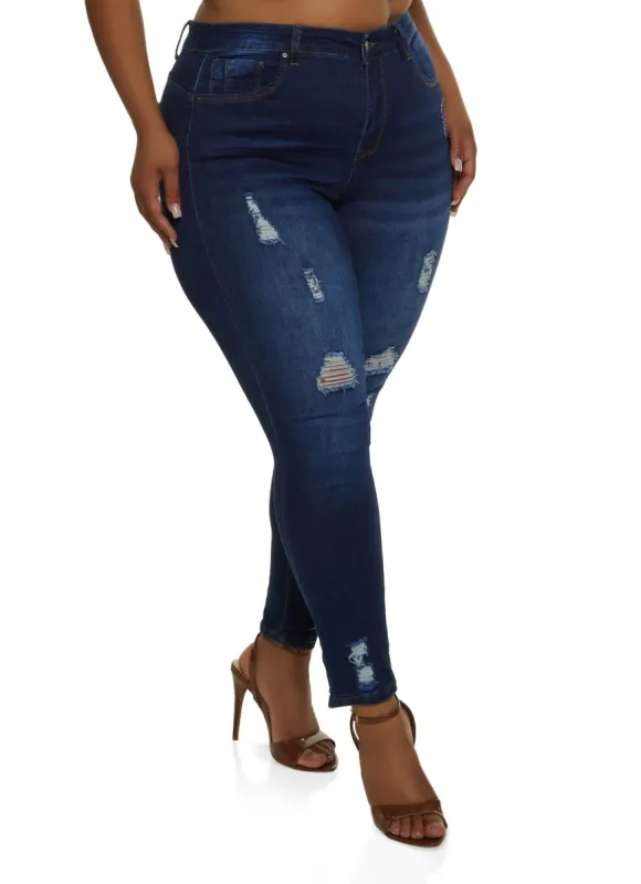 Plus Size WAX High Rise Distressed Push Up Skinny Jeans sold by Rainbow