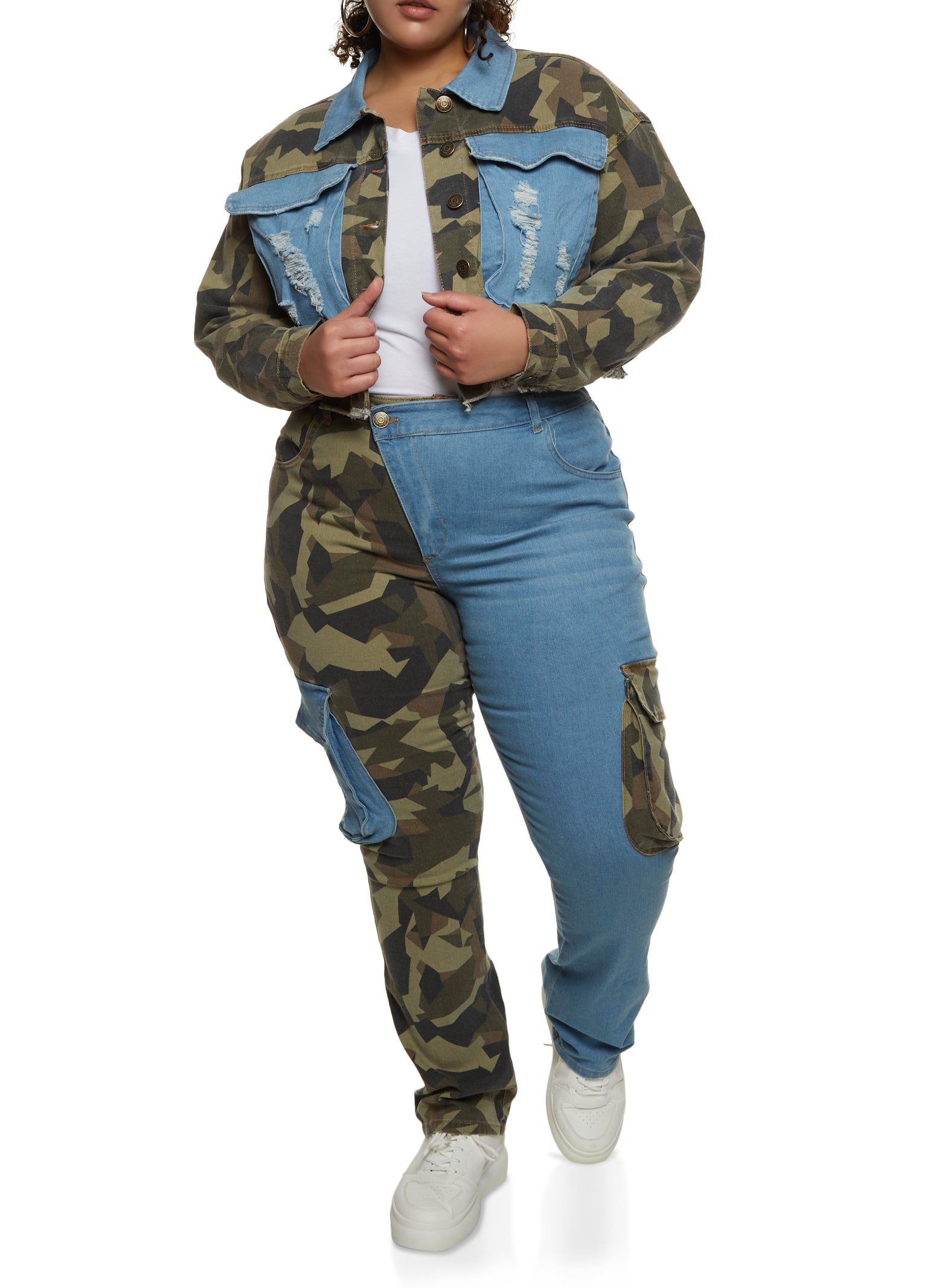 Plus Size Camo Color Block Jean Jacket sold by Rainbow product image thumbnail 2