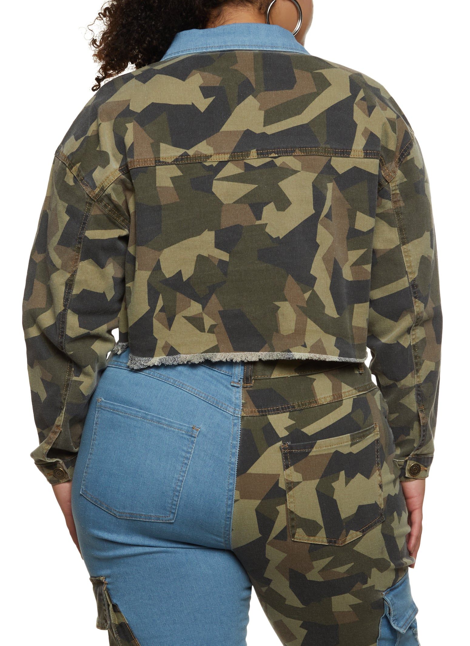Plus Size Camo Color Block Jean Jacket sold by Rainbow product image thumbnail 3