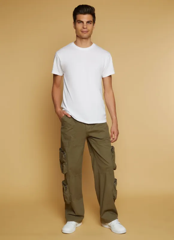 Mens Zipper Detail Straight Leg Cargo Pants sold by Rainbow