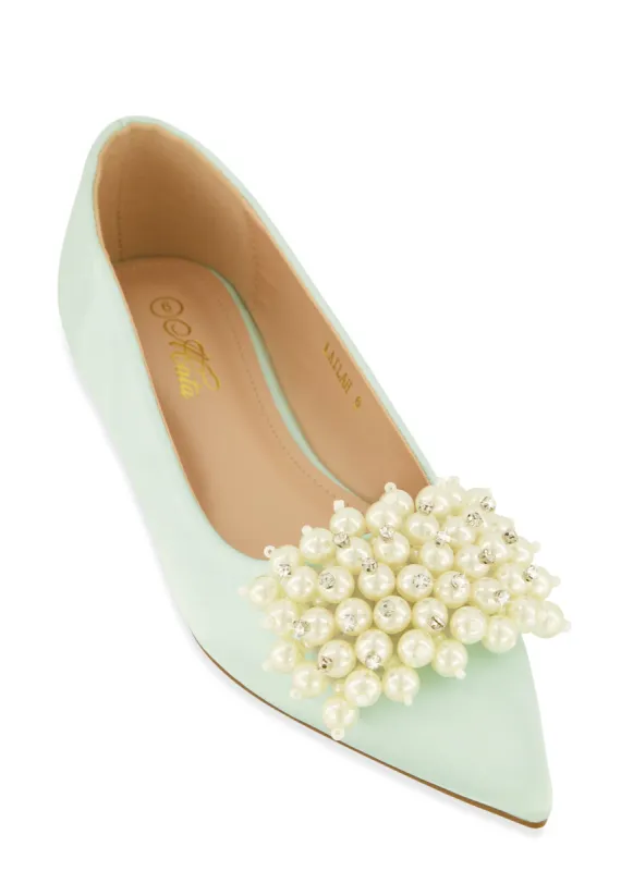 Faux Pearl Rhinestone Pointed Toe Flats sold by Rainbow