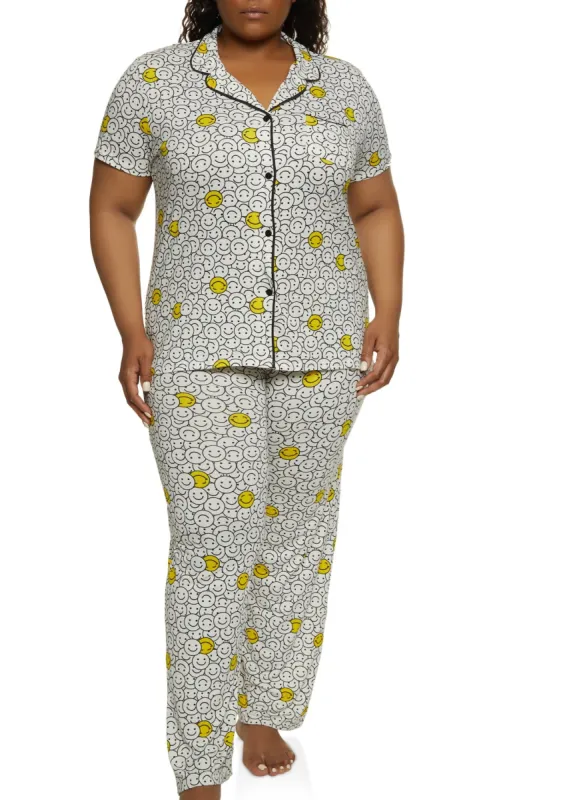 Plus Size Smiley Pajama Shirt and Pants sold by Rainbow