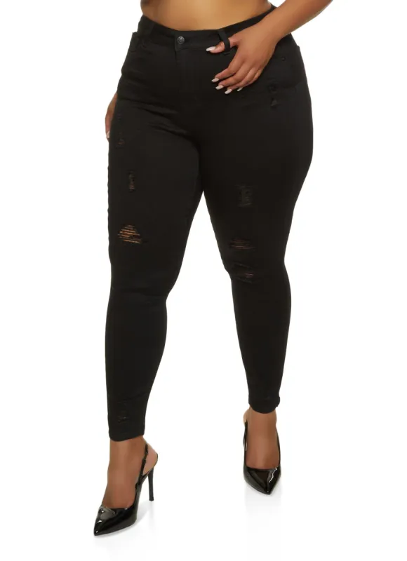 Plus Size WAX High Rise Distressed Push Up Skinny Jeans sold by Rainbow