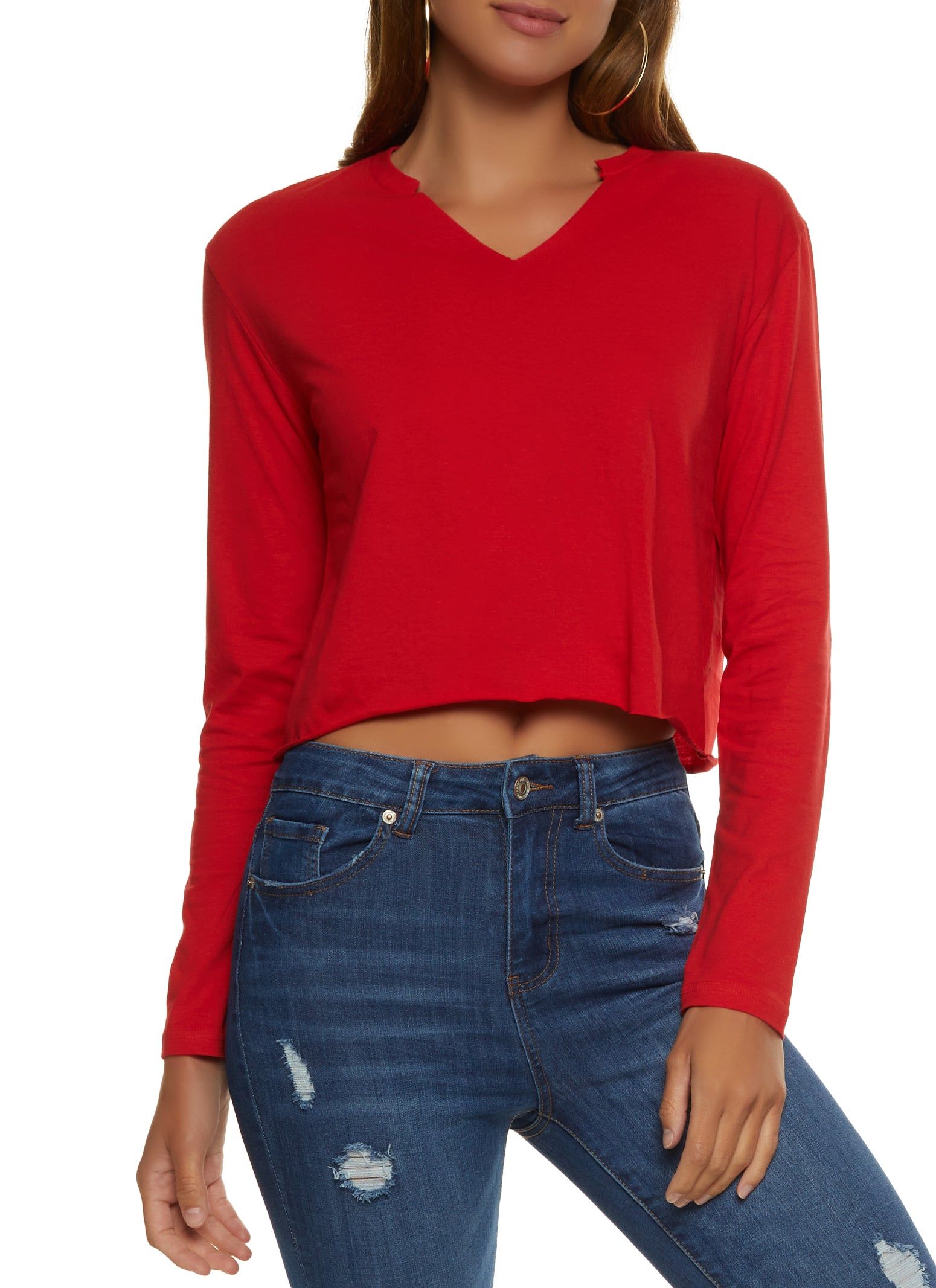 Notch Neck Raw Hem Crop Top sold by Rainbow