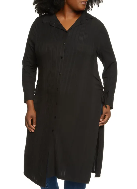 Plus Size Lace Up Side Button Down Maxi Shirt sold by Rainbow