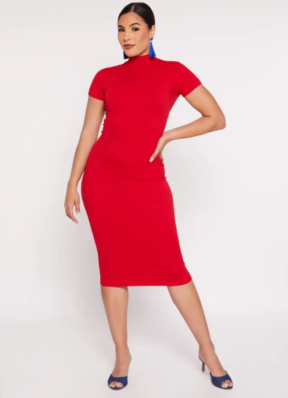 Ribbed Knit Mock Neck T Shirt Dress sold by Rainbow