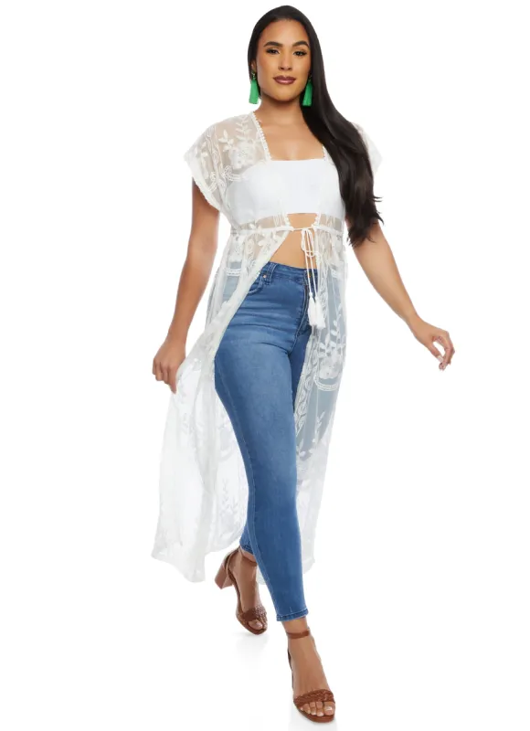 Haute Monde Floral Lace Tie Front Kimono sold by Rainbow