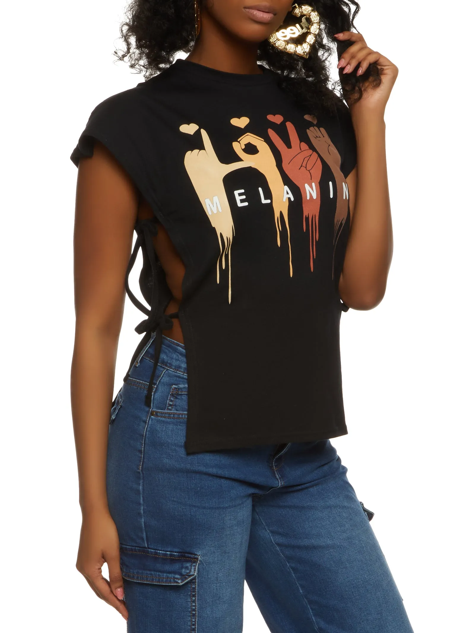 Love Melanin Graphic Side Tie Tee sold by Rainbow