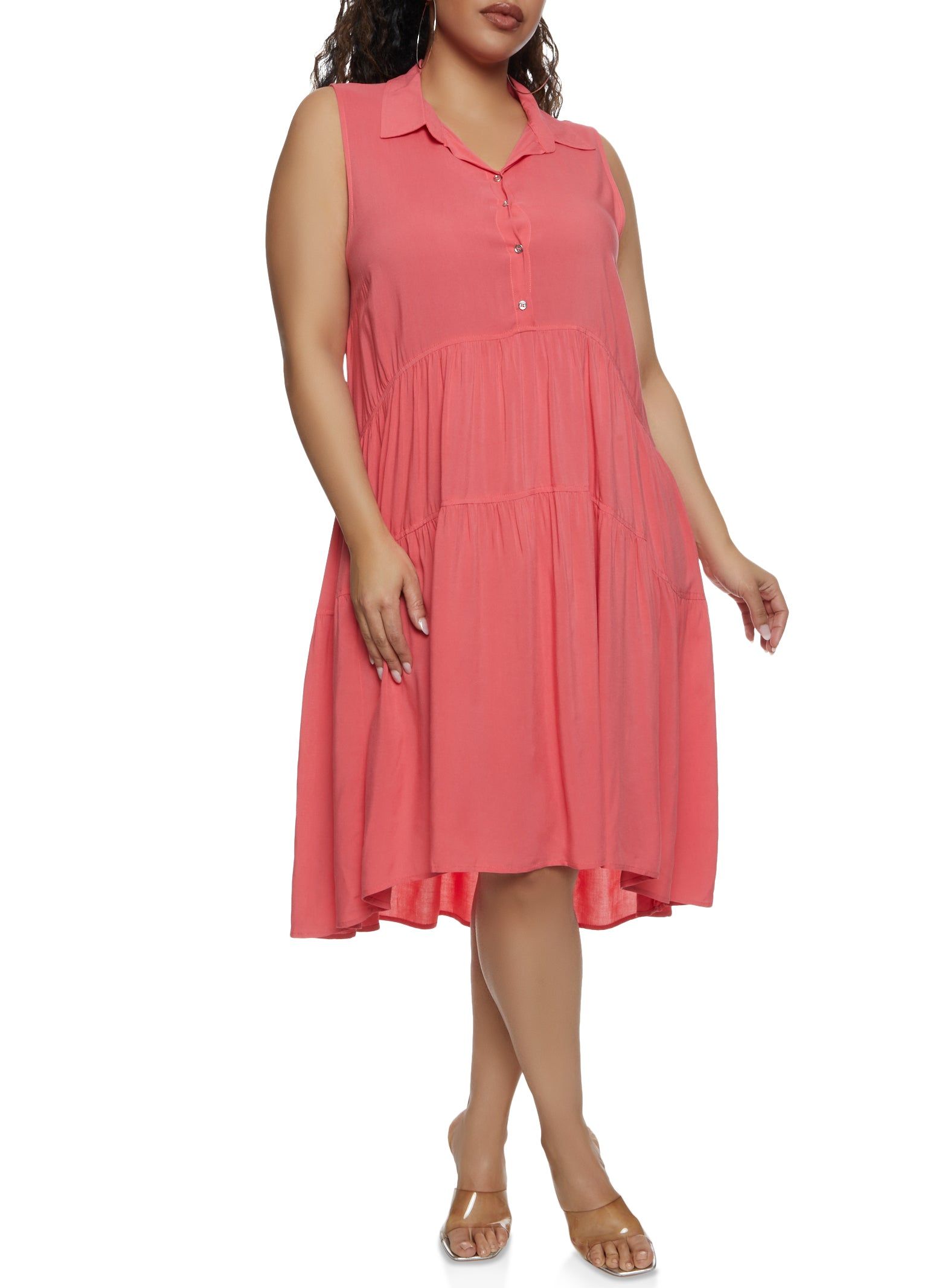 Plus Size Half Button Tiered Shift Dress sold by Rainbow product image thumbnail 2