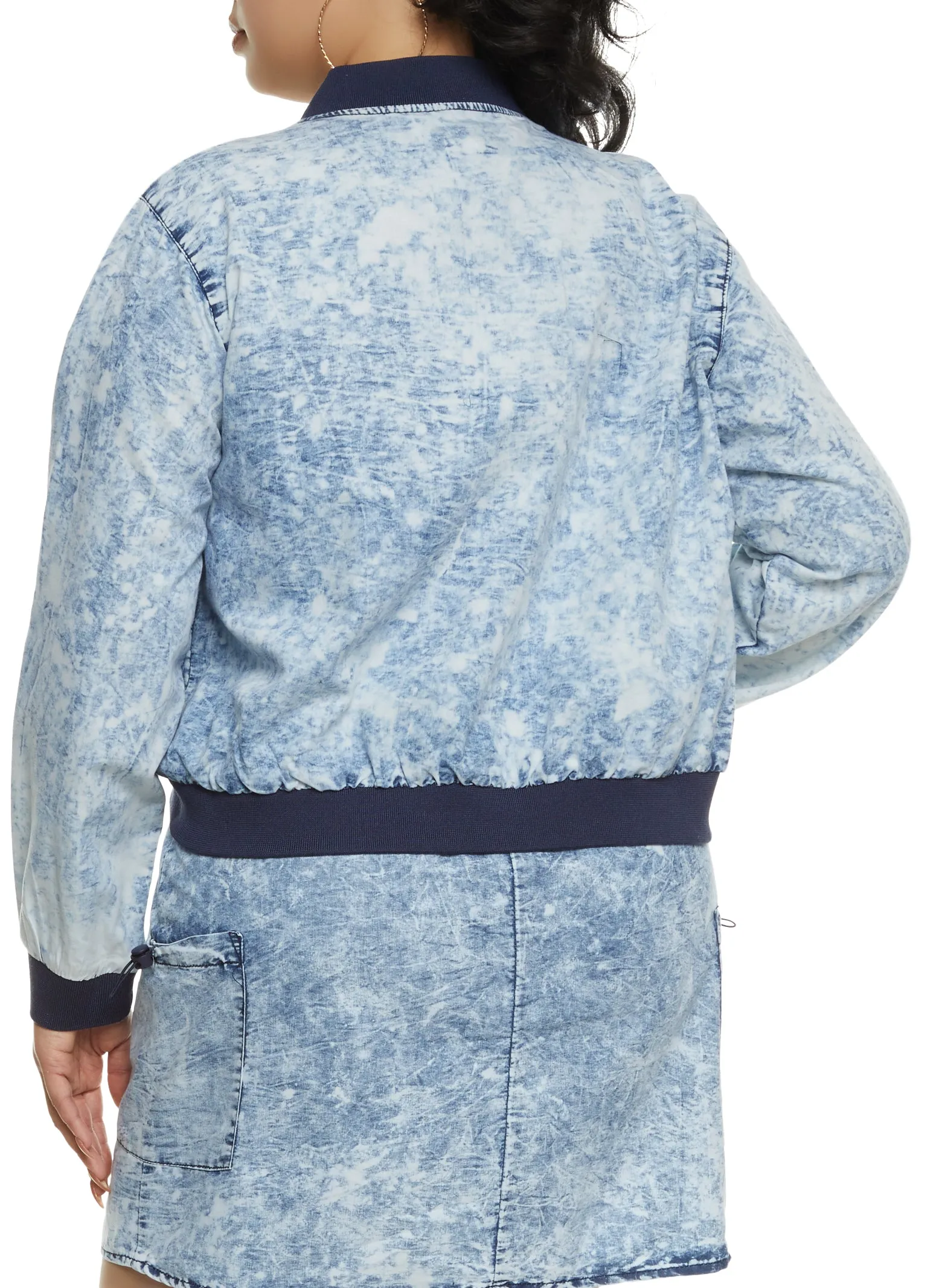 Plus Size Denim Acid Wash Zip Front Bomber Jacket sold by Rainbow product image thumbnail 3