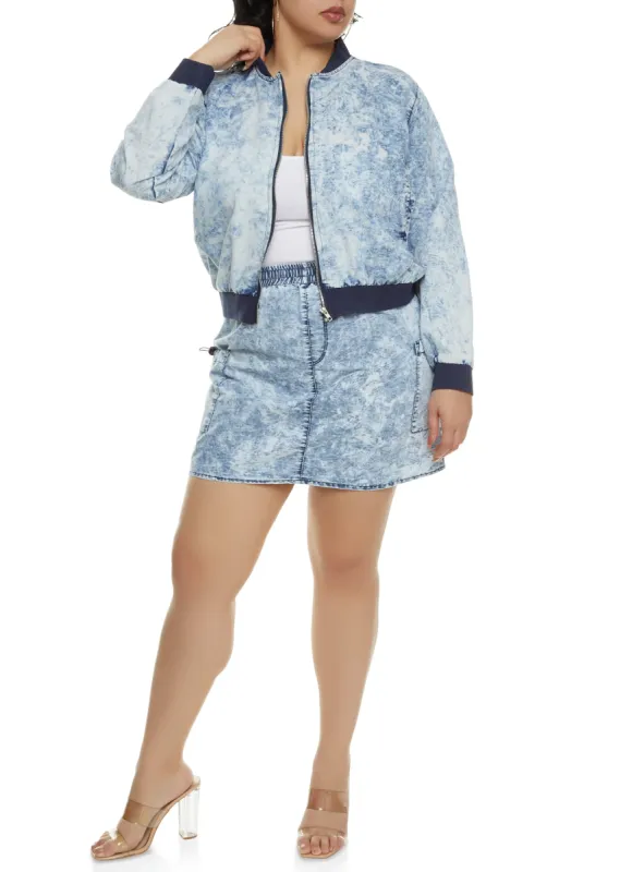 Plus Size Denim Acid Wash Zip Front Bomber Jacket sold by Rainbow