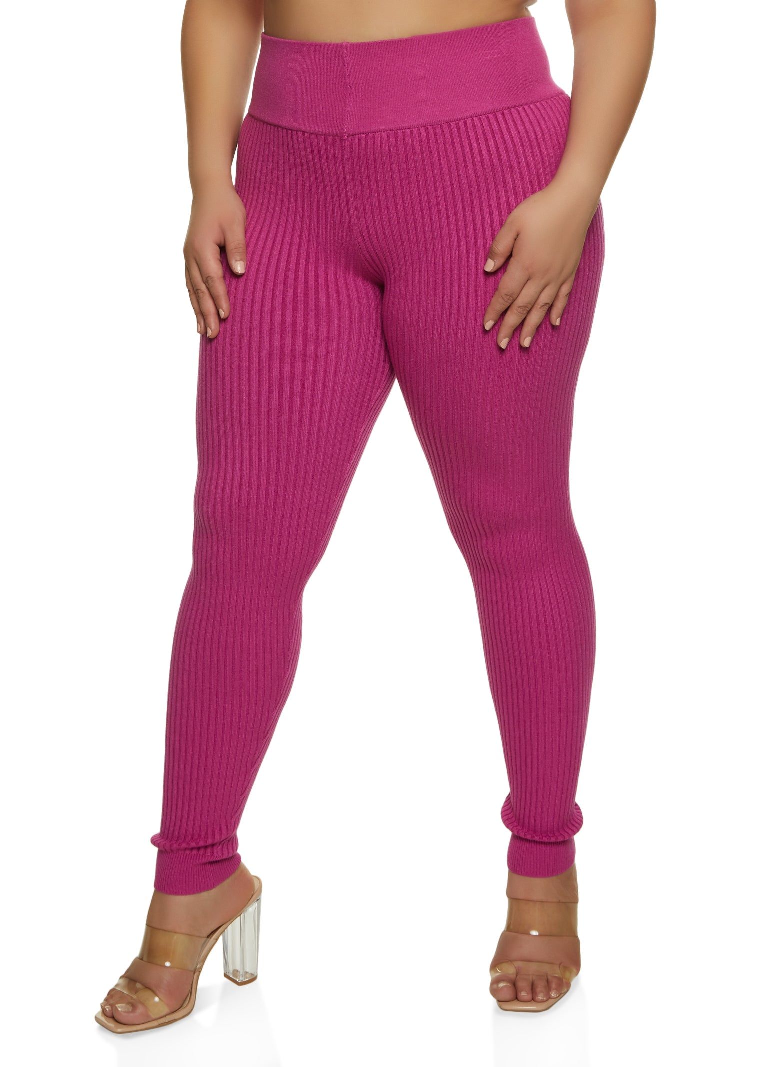 Plus Size Ribbed High Waisted Leggings sold by Rainbow