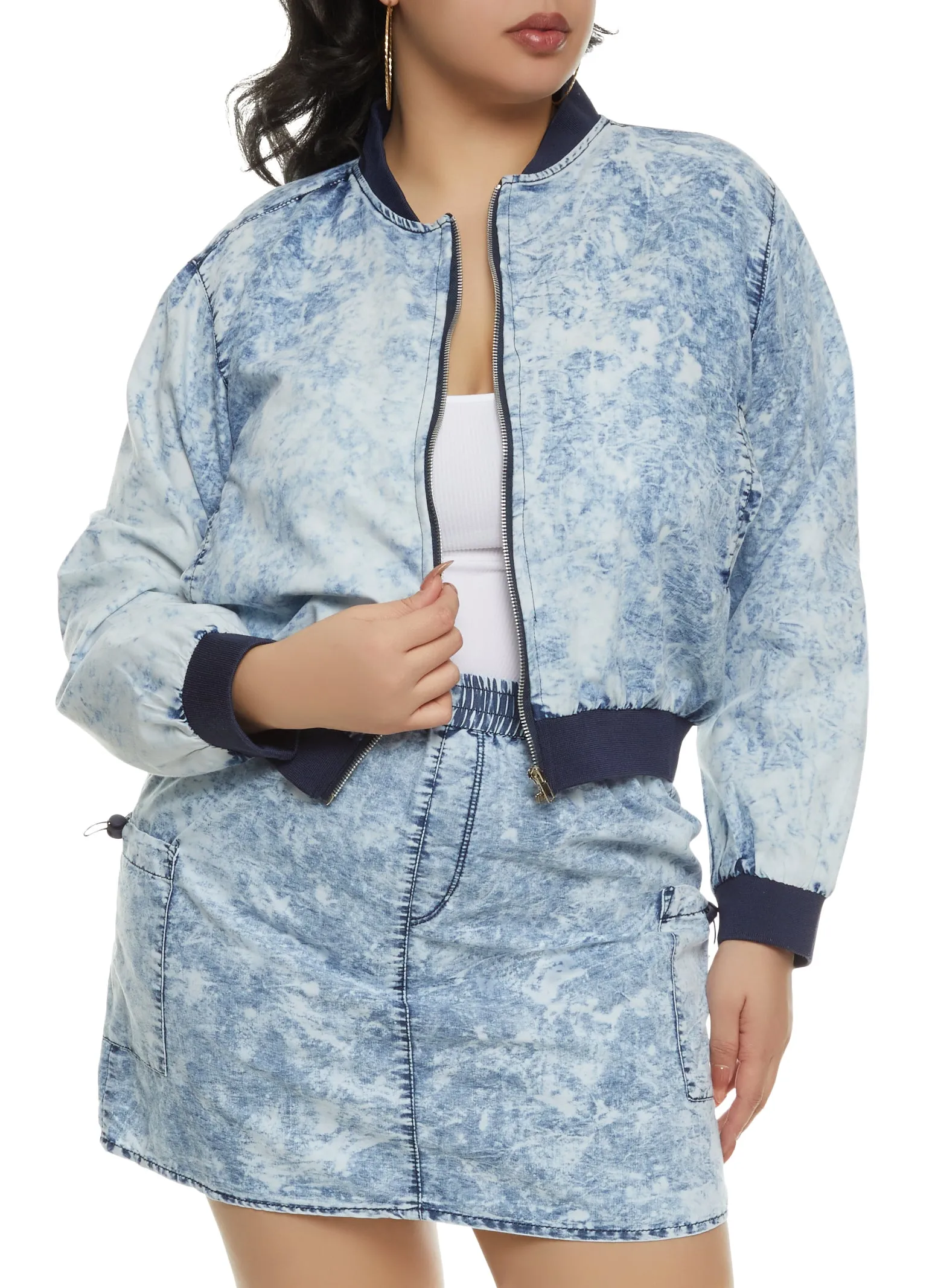 Plus Size Denim Acid Wash Zip Front Bomber Jacket sold by Rainbow product image thumbnail 2