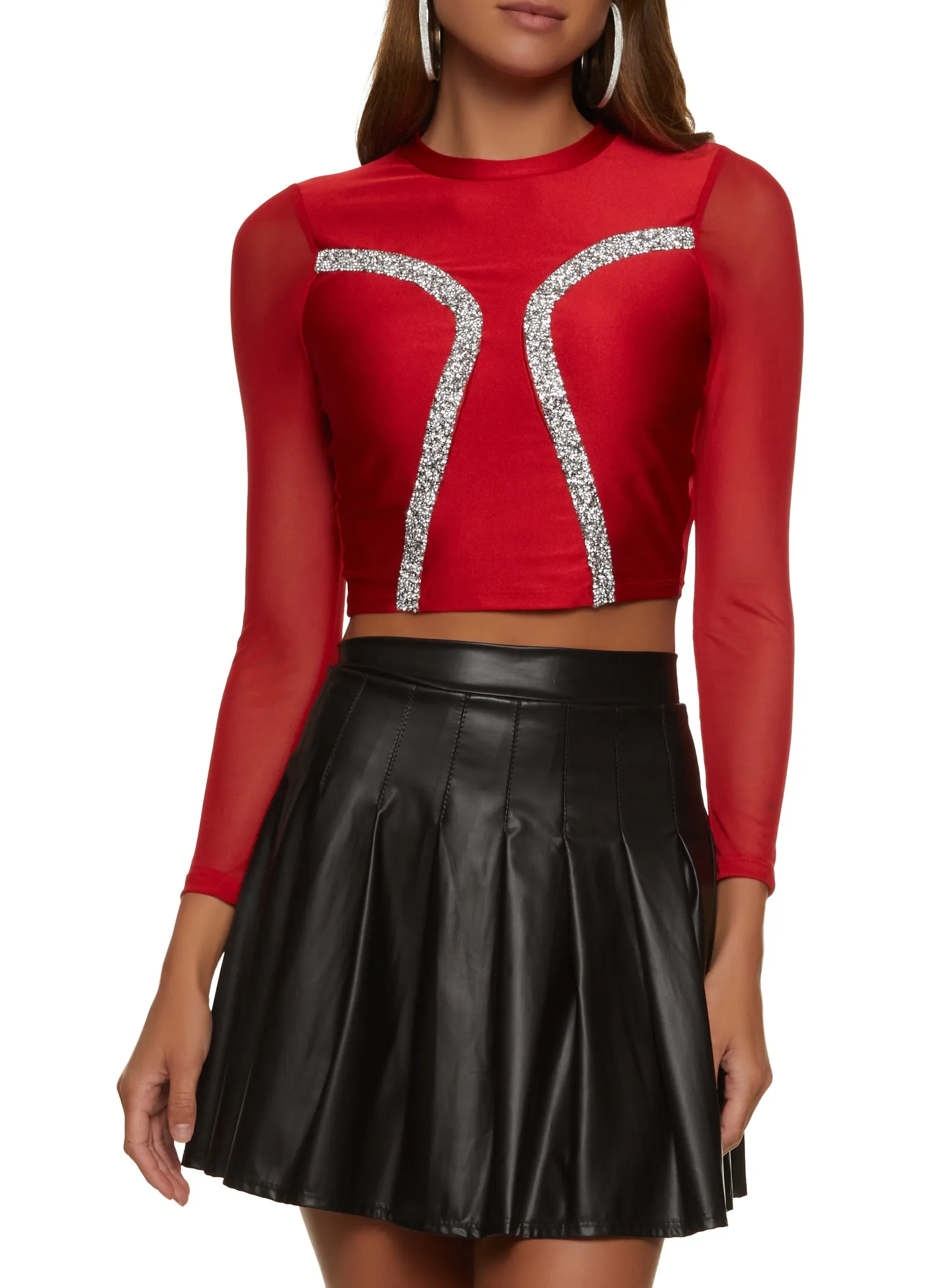 Rhinestone Detail Mesh Back Crop Top sold by Rainbow