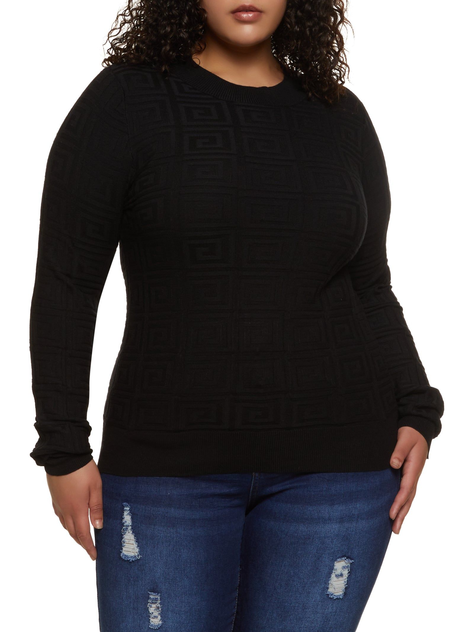 Plus Size Greek Key Pullover Sweater sold by Rainbow