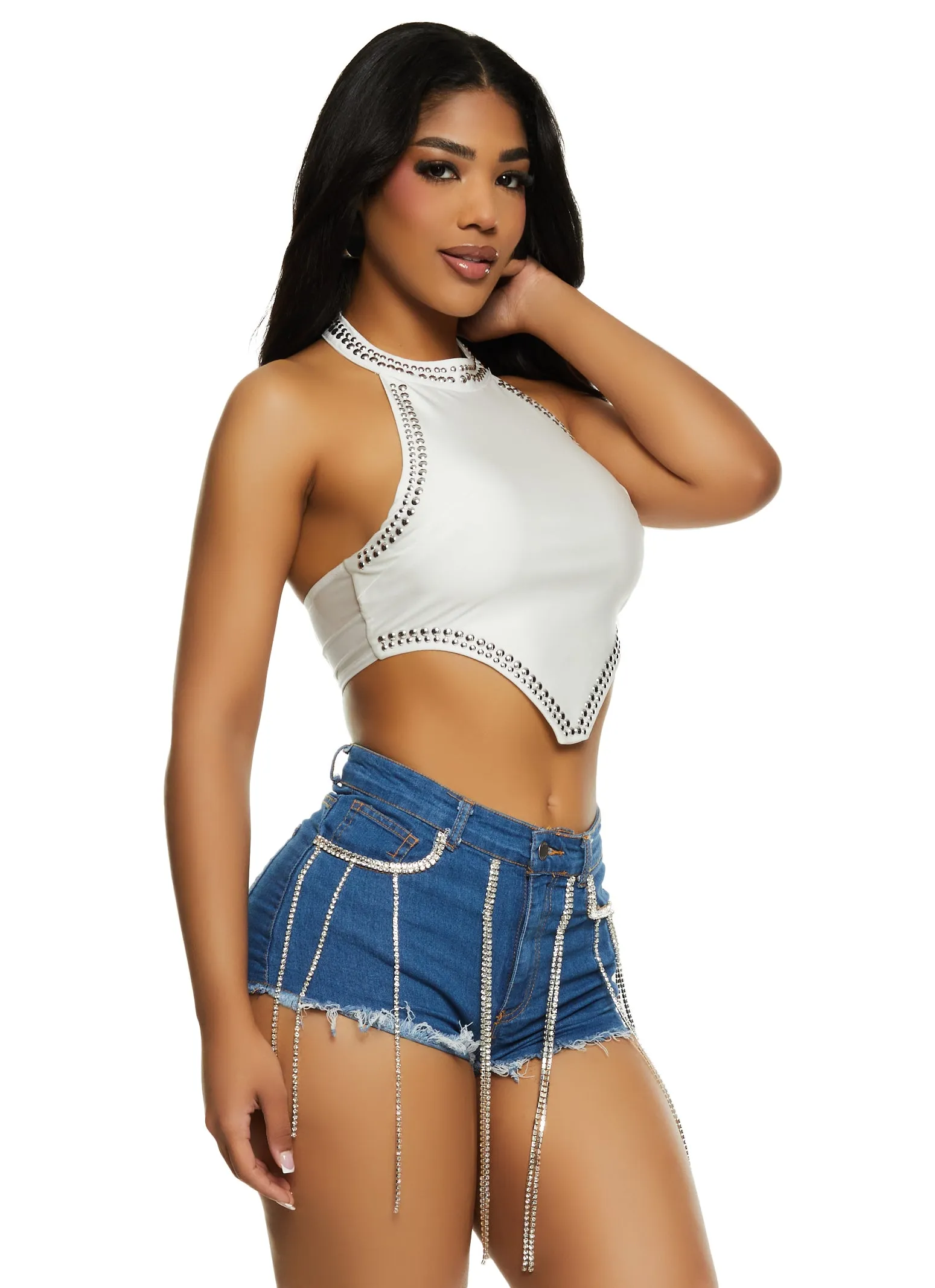 Studded Trim Halter Neck Crop Top sold by Rainbow product image thumbnail 2