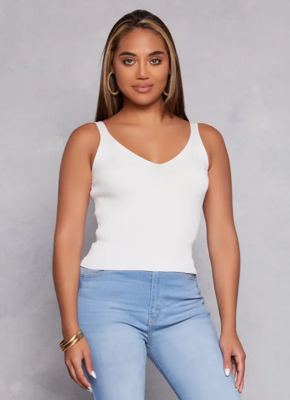 Ribbed V Neck Tank Top sold by Rainbow