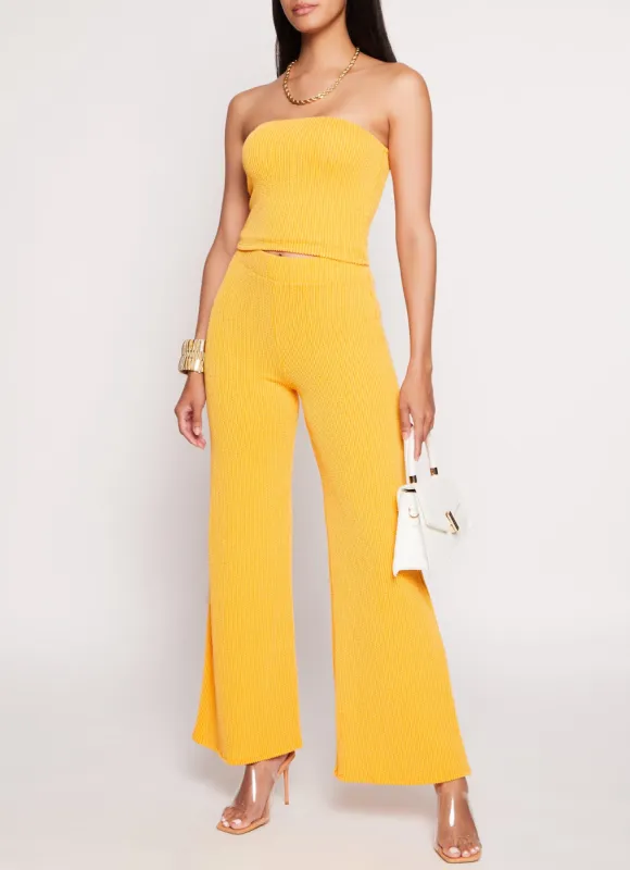 Ribbed High Waist Wide Leg Pants sold by Rainbow